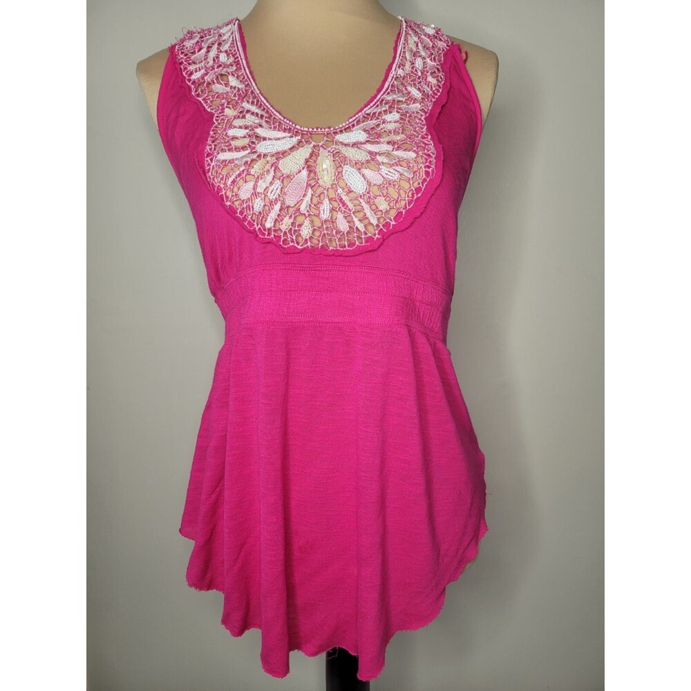 M Free People Pink Embellished Sequin Beaded Halter Top
